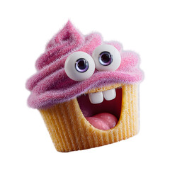 Fototapeta premium Funny cupcake character with googly eyes and mouth on a transparent background