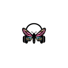 Colorful Butterfly with Headphones - Music and