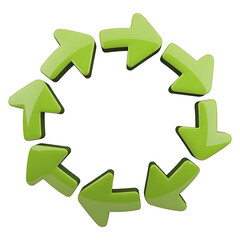 Obraz premium Bright green arrows forming a circular flowing arrow symbol against a dark backdrop indicating direction and movement transparent background