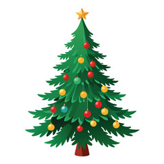 A magnificent spruce tree decorated for the holidays, isolated on a clean background.