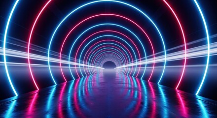 Stunning neon tunnel background with vibrant pink and blue glowing lights