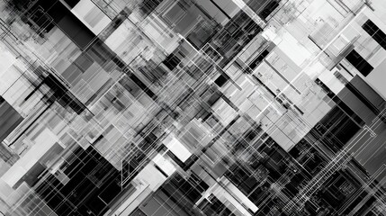 Tech overlays on architecture or abstract digital patterns