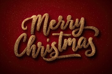 Glittering Merry Christmas text in gold script on a deep red subtly textured background