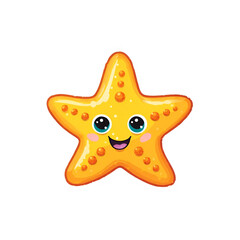 A cheerful, cartoon-style starfish with a bright orange color and adorable facial features. Perfect for children's designs or marine-themed projects.
