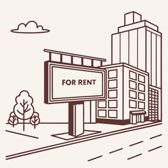 Brown Line Art Illustration of Building for Rent