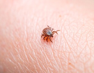 Tick on human skin close-up