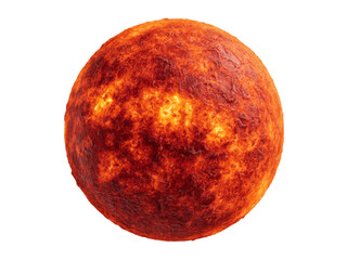 Fototapeta premium Fiery lava planet glowing hot molten rock surface, Isolated On White Background, Png Transparent