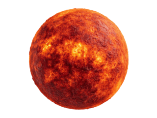 Fiery lava planet glowing hot molten rock surface, Isolated On White Background, Png Transparent