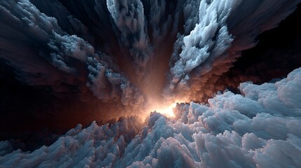 A breathtaking view of a stormy sky with dramatic clouds and a burst of sunlight, creating an aweinspiring and magical atmosphere with an abstract texture