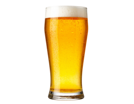 Firefly_A frosty glass of light beer with condensation isolated on transparent background