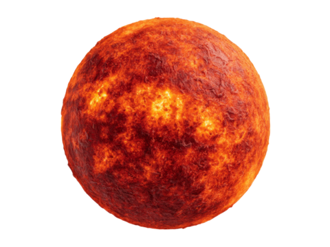 Fiery lava planet glowing hot molten rock surface, Isolated On White Background, Png Transparent