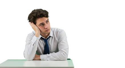 bored thoughtful leaning bored thinking desk on businessman desk businessman bored desk