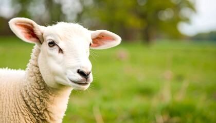 Obraz premium Close-up of a young sheep in a field
