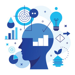 Abstract Thinking Concept &ndash; Head Silhouette with Idea Arrow and Graph