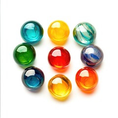 Fototapeta premium Circular arrangement of colorful glass spheres on white background