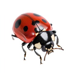 Close-up of a ladybug, red shell with black spots, seen from above