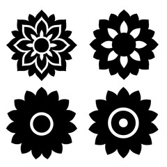Silhouette of mandala icon set. Black Floral Mandala Icon Set. set of floral elements