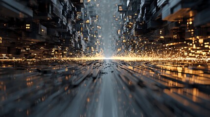 Abstract futuristic tunnel background with glowing light effect and motion blur, creating a dynamic and immersive visual experience in digital space