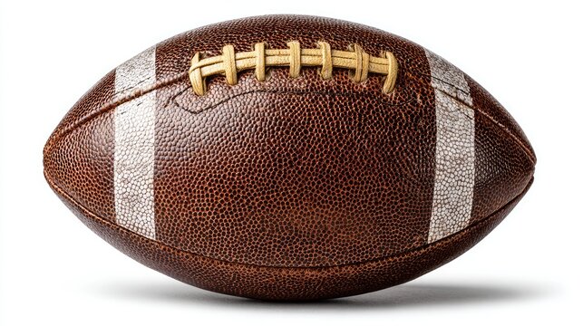 American football. Close-up, leather ball, white stripes