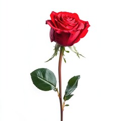 Single vibrant red rose against white background (2)