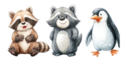 Cute Cartoon Animals Set on Transparent Background for Design Projects