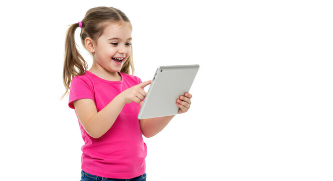  child digital a girl computer  little little with  young girl tablet  kid excited pigtails using