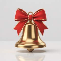 Golden christmas bell with red bow festive holiday decoration perfect for seasonal celebrations and greeting cards white background