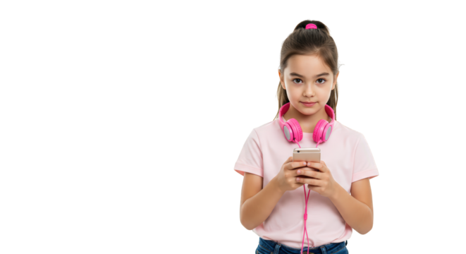 Girl and girl with  child portrait pink headphones  kid smartphone  child  headphones  child portrait