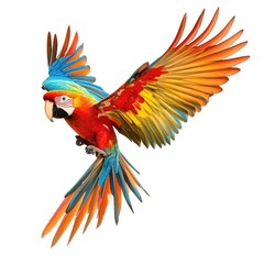 Fototapeta premium Colorful parrot in flight against white background