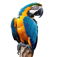 Vibrant macaw perched on a branch, profile view
