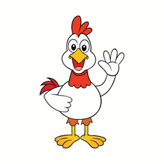 A cheerful hen waves its wing with a friendly gesture, standing bright and lively, bringing charm and playful energy to any farmyard scene.
