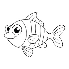 A cheerful, colorful cartoon fish with big sparkling eyes, playful fins, and a smiling face, swimming happily in bright, bubbly underwater surroundings.
