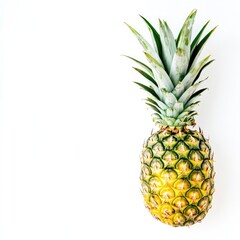Single pineapple, bright yellow and green, against white background