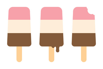 Flat design illustration of strawberry, vanilla and chocolate popsicle	