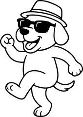 "Cool Dancing Dog Line Art – Cartoon Swagger, Playful Motion & Urban Charm for Coloring and Character Design"