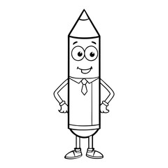 A cheerful pencil teacher character holding a book, ready to teach, perfect for kids’ coloring pages, with fun, educational vibes and bright vector style.
