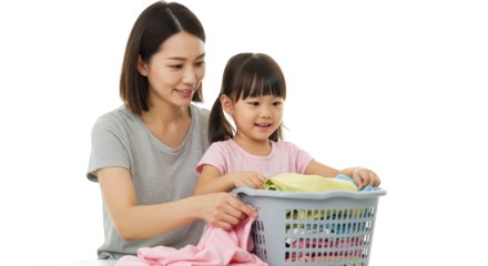 Mother laundry  girl and daughter  child doing mother  laundry  daughter mother mother