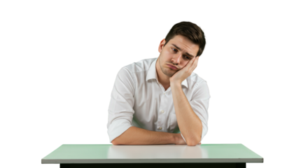 Man  depressed feeling sitting sad  sad man  young young  tired at depressed desk