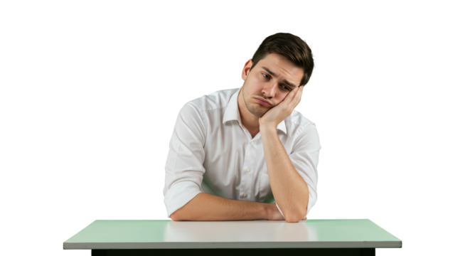 Man depressed feeling sitting sad sad man young young tired at depressed desk