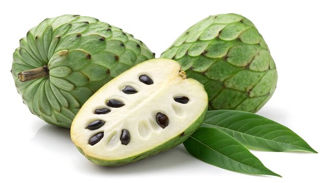 green cherimoya on white background