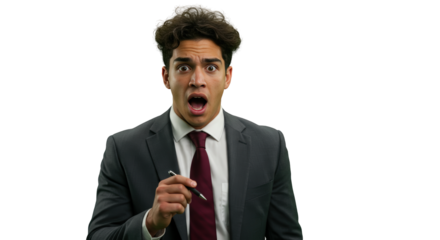 Shocked wide shocked  surprised holding businessman  man  male with  businessman eyes pen