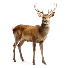 Full shot of a reddish-brown deer against white background