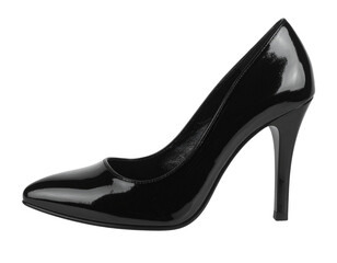 Obraz premium Side Angle of Black Patent Stiletto Heel with Shiny Surface, isolated on transparent background PNG