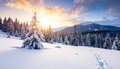 Obraz premium Snowy Mountain Sunset Landscape Photography