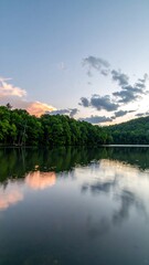 Tranquil lake at sunset
