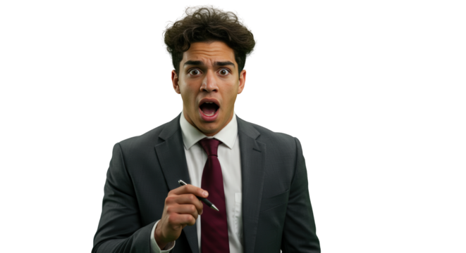 Shocked wide shocked  surprised holding businessman  man  male with  businessman eyes pen