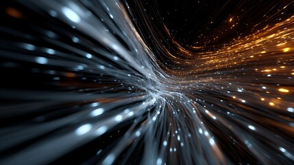 Abstract light streaks create a futuristic tunnel effect, conveying speed and technological advancement in a dynamic and visually captivating composition