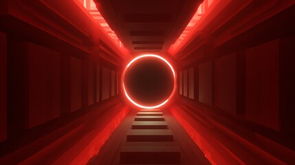 Abstract tunnel background with futuristic light, space design, red technology illustration, graphic concept, digital element, bright wallpaper and modern glow
