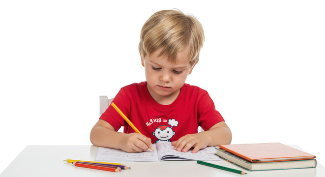 Homework boy concentrating and on young  child  kid learning  toddler boy  preschooler