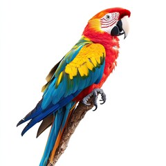 Fototapeta premium Vibrant parrot perched on a branch, profile view (1)